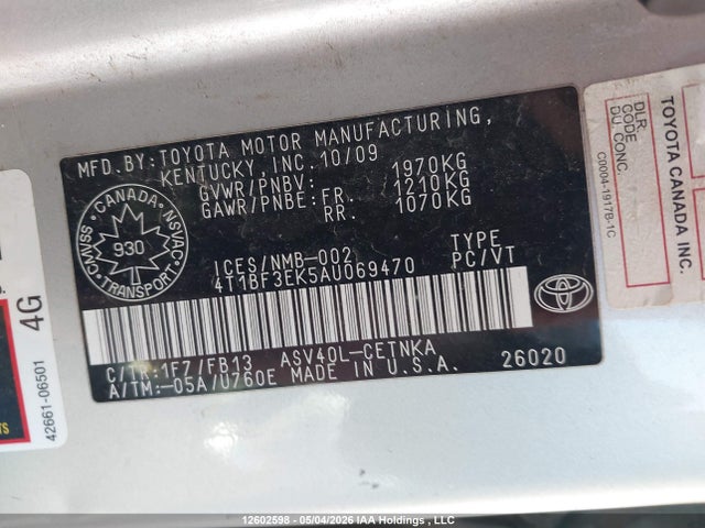 Aukcja sprzedaży 2010 Toyota Camry Le, vin: 4T1BF3EK5AU069470, numer aukcji: 12602598