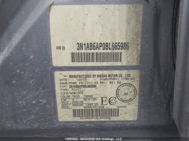 Aukcja sprzedaży 2011 Nissan Sentra 2.0s, vin: 3N1AB6AP0BL665986, numer aukcji: 12592522