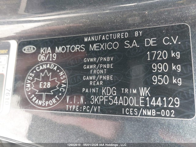 Продаж на аукціоні авто 2020 Kia Forte, vin: 3KPF54AD0LE144129, номер лоту: 12602610