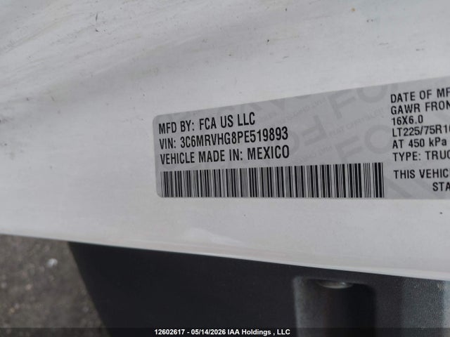 2023 Ram Promaster 3500 3500 High მანქანა იყიდება აუქციონზე, vin: 3C6MRVHG8PE519893, აუქციონის ნომერი: 12602617