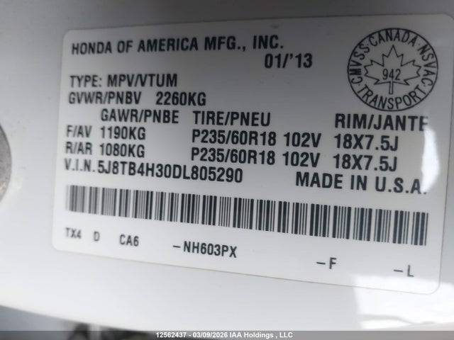 Продаж на аукціоні авто 2013 Acura Rdx, vin: 5J8TB4H30DL805290, номер лоту: 12562437