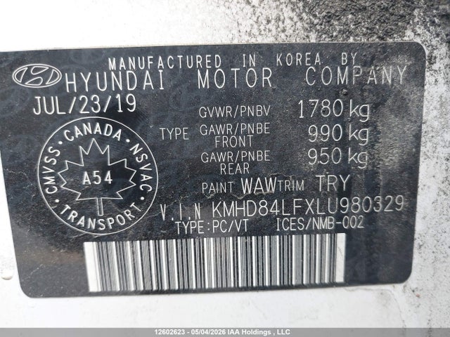 KMHD84LFXLU980329 Hyundai Elantra