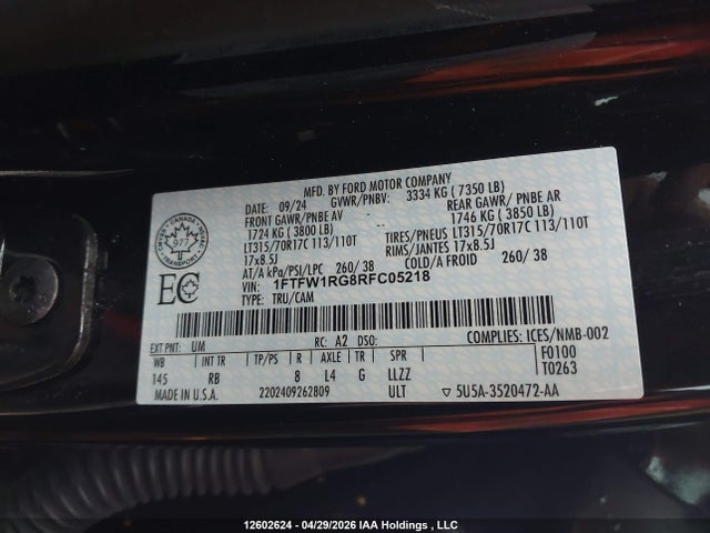 Ford F150 Raptor 2024 1FTFW1RG8RFC05218 Image 17