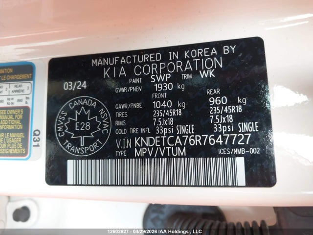 KNDETCA76R7647727 KIA Seltos Sx