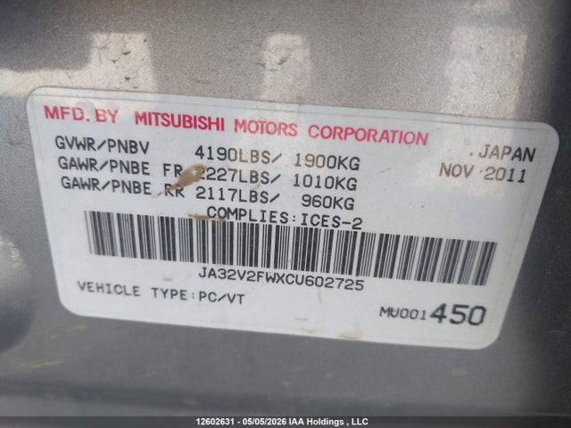 Продаж на аукціоні авто 2012 Mitsubishi Lancer Se, vin: JA32V2FWXCU602725, номер лоту: 12602631
