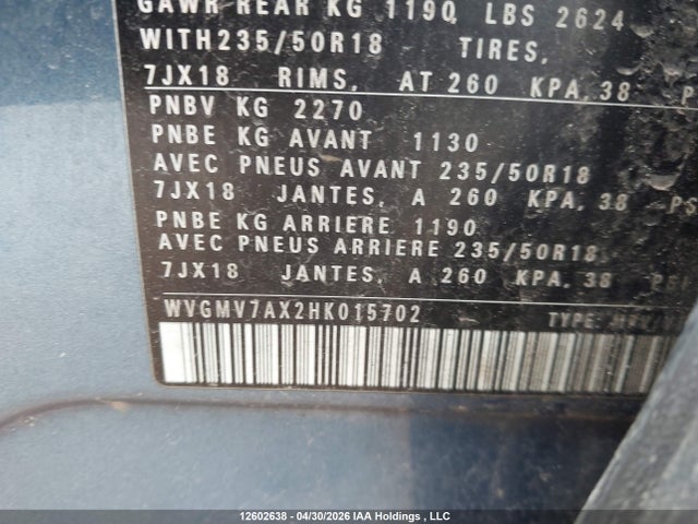 WVGMV7AX2HK015702 Volkswagen Tiguan Comfortline