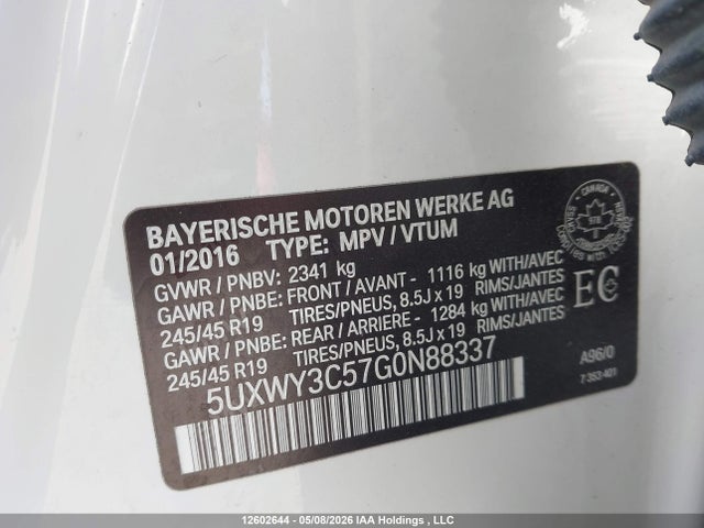 Продажа на аукционе авто 2016 Bmw X3 Xdrive28d, vin: 5UXWY3C57G0N88337, номер лота: 12602644