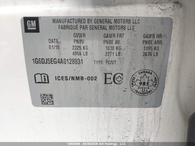 2010 Cadillac Cts მანქანა იყიდება აუქციონზე, vin: 1G6DJ5EG4A0128831, აუქციონის ნომერი: 12602646