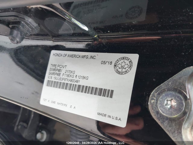 12602648 :رقم المزاد ، 19UUB3F87KA800481 vin ، 2019 Acura Tlx Advance مزاد بيع