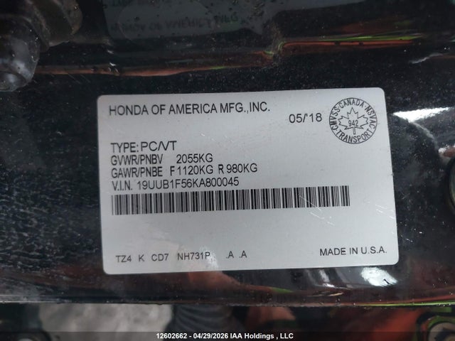 19UUB1F56KA800045 Acura TLX TECH