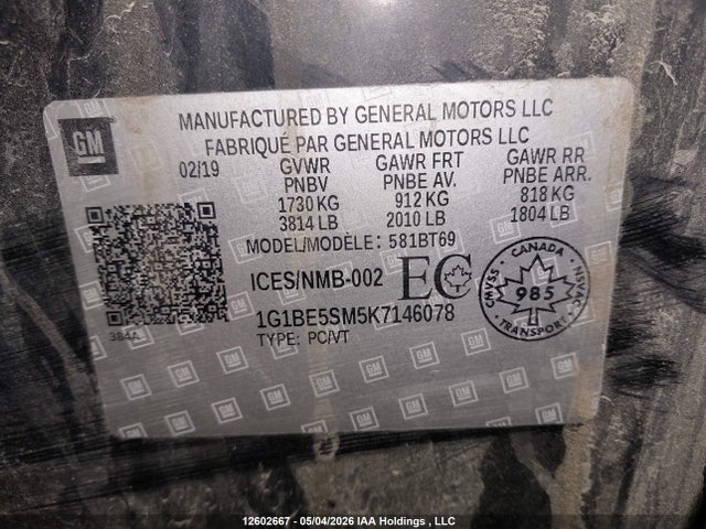 1G1BE5SM5K7146078 Chevrolet CRUZE LT