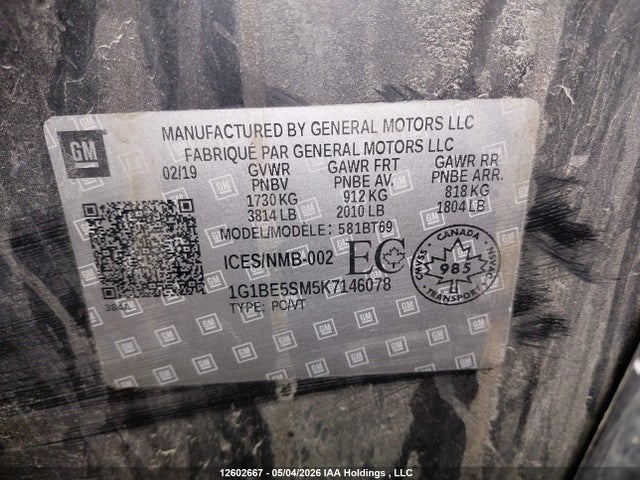 1G1BE5SM5K7146078 Chevrolet CRUZE LT