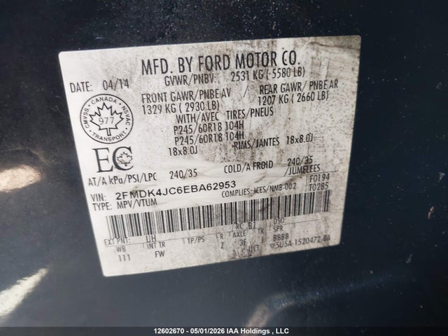 Ford EDGE SEL 2014 2FMDK4JC6EBA62953 Image 9