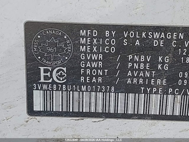 3VWEB7BU1LM017378 Volkswagen JETTA SEL