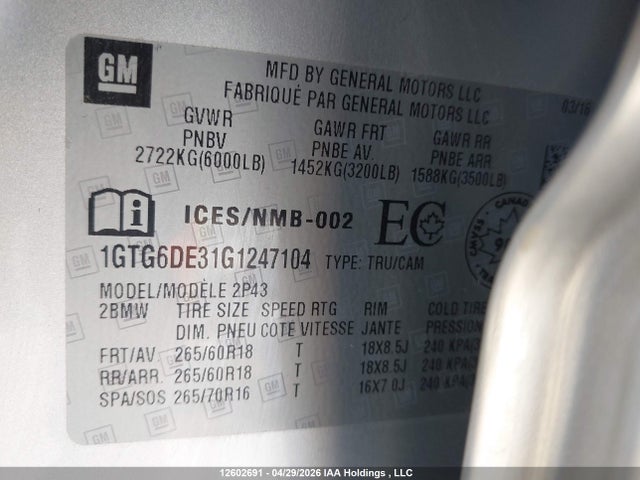 1GTG6DE31G1247104 GMC CANYON SLT