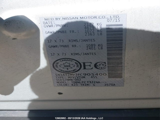 5N1AT2MV3FC905400 Nissan Rogue