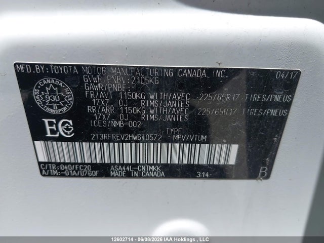 2T3RFREV2HW640572 Toyota RAV4