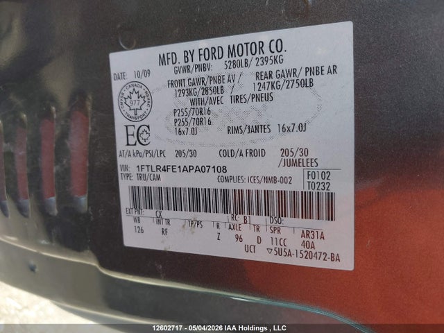 Продажа на аукционе авто 2010 Ford Ranger Sport/xlt, vin: 1FTLR4FE1APA07108, номер лота: 12602717
