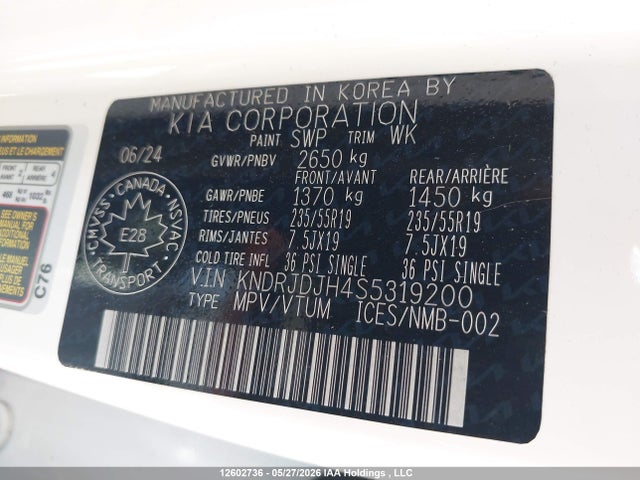 Aukcja sprzedaży 2025 Kia Sorento Phev Ex, vin: KNDRJDJH4S5319200, numer aukcji: 12602736
