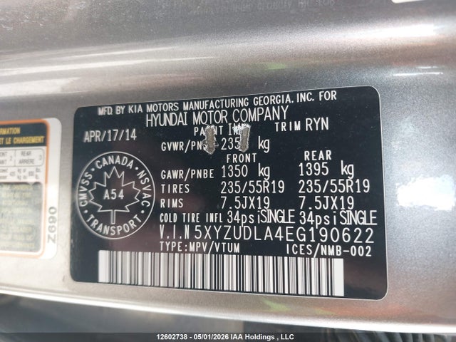 5XYZUDLA4EG190622 Hyundai SANTA FE SPORT