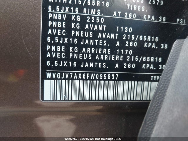 WVGJV7AX6FW095837 Volkswagen Tiguan S/se/sel/r-line