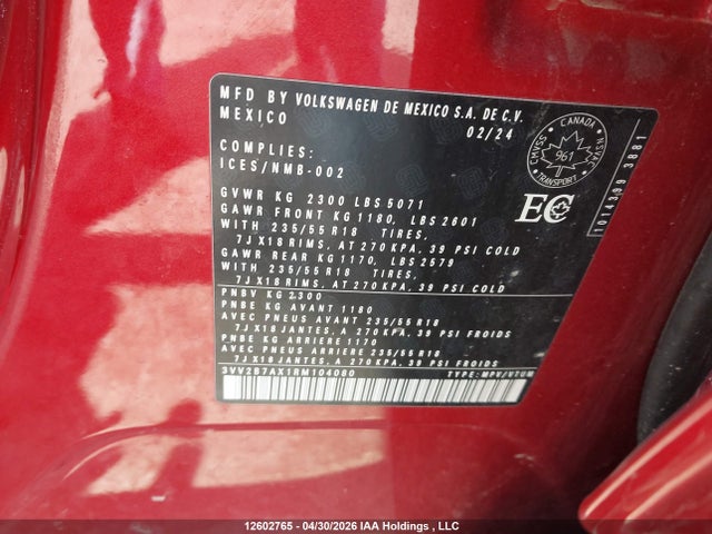 Aukcja sprzedaży 2024 Volkswagen Tiguan Se/wolfsburg, vin: 3VV2B7AX1RM104080, numer aukcji: 12602765
