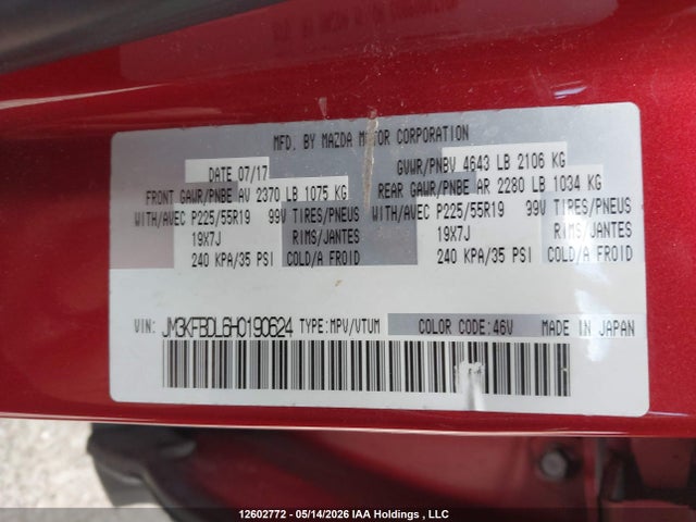Продажа на аукционе авто 2017 Mazda Cx -5 Gt 4dr Awd, vin: JM3KFBDL6H0190624, номер лота: 12602772