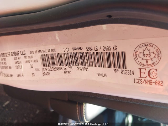 12602778 :رقم المزاد ، 1C4PJLDS0EW206710 vin ، 2014 Jeep Cherokee Limited مزاد بيع