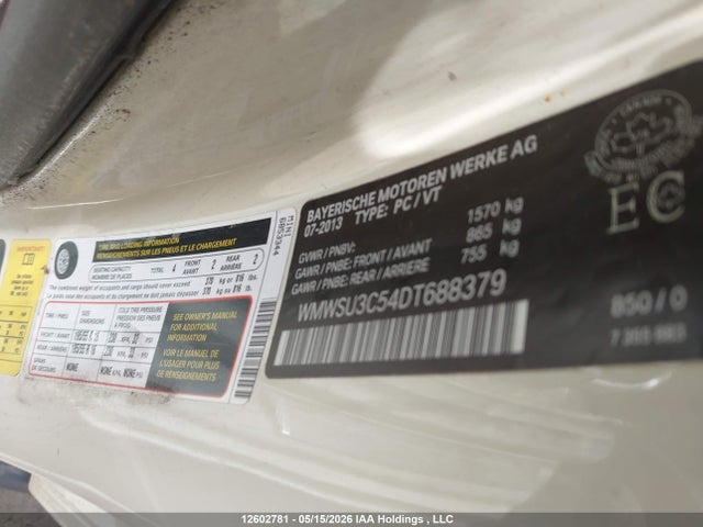 12602781 :رقم المزاد ، WMWSU3C54DT688379 vin ، 2013 Mini Hatch Cooper/cooper (m6) مزاد بيع