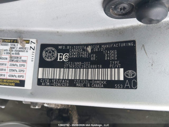 Продаж на аукціоні авто 2008 Toyota Matrix Xr, vin: 2T1KR32E38C688618, номер лоту: 12602782