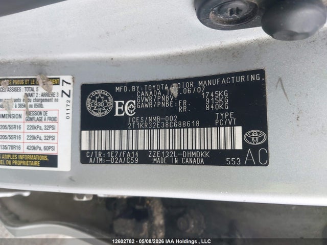Продаж на аукціоні авто 2008 Toyota Matrix Xr, vin: 2T1KR32E38C688618, номер лоту: 12602782