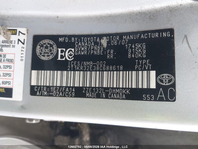 Продаж на аукціоні авто 2008 Toyota Matrix Xr, vin: 2T1KR32E38C688618, номер лоту: 12602782