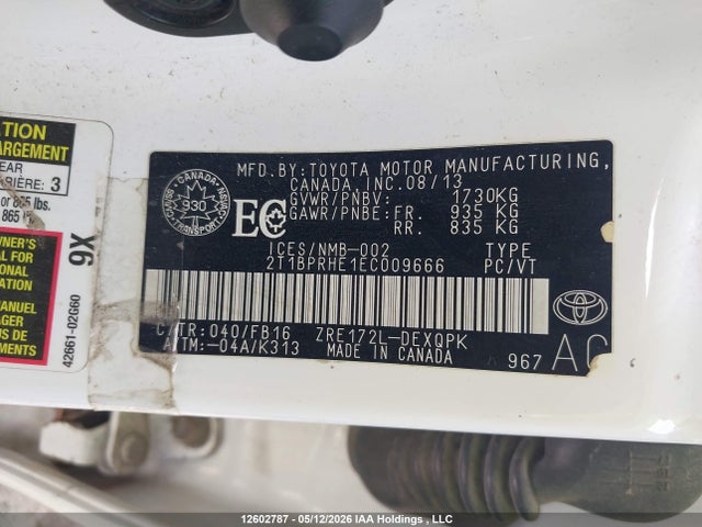 Продаж на аукціоні авто 2014 Toyota Corolla Le Eco/le Eco Upgrade, vin: 2T1BPRHE1EC009666, номер лоту: 12602787