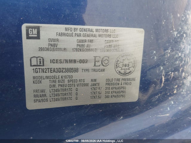 Aukcja sprzedaży 2013 Gmc Sierra 1500 Wt, vin: 1GTN2TEA3DZ380598, numer aukcji: 12602789