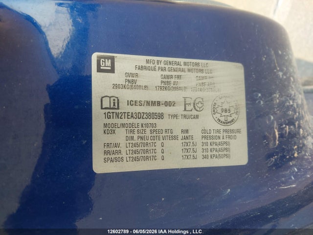 Aukcja sprzedaży 2013 Gmc Sierra 1500 Wt, vin: 1GTN2TEA3DZ380598, numer aukcji: 12602789