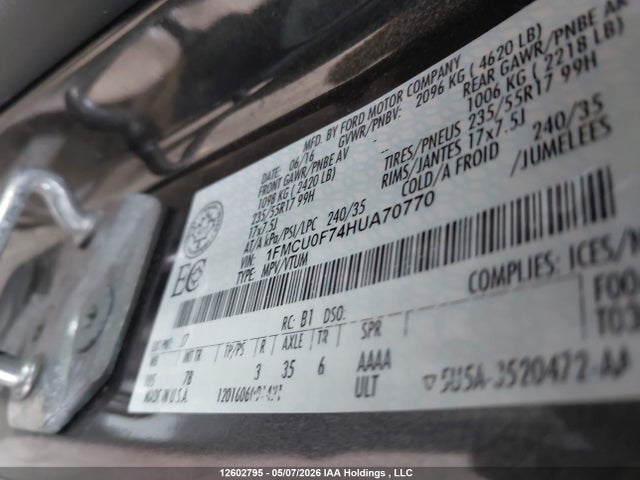 1FMCU0F74HUA70770 Ford Escape