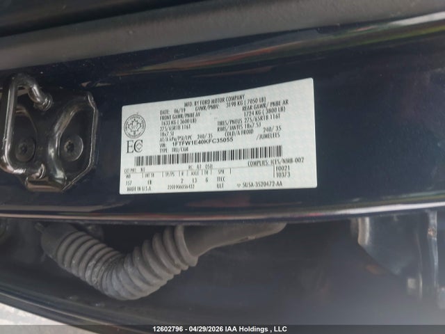 2019 Ford F150 Supercrew მანქანა იყიდება აუქციონზე, vin: 1FTFW1E40KFC35055, აუქციონის ნომერი: 12602796