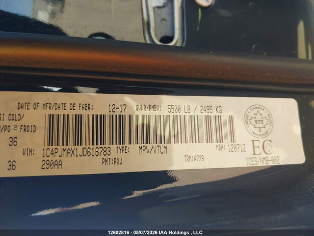 Aukcja sprzedaży 2018 Jeep Cherokee Sport, vin: 1C4PJMAX1JD616783, numer aukcji: 12602816