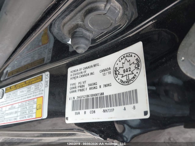 Продаж на аукціоні авто 2011 Honda Civic, vin: 2HGFG1B61BH001588, номер лоту: 12602819