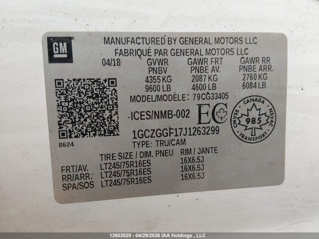 Aukcja sprzedaży 2018 Chevrolet Express 3500 Work Van, vin: 1GCZGGF17J1263299, numer aukcji: 12602829