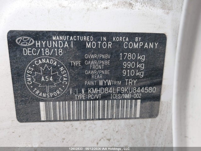 2019 Hyundai Elantra Preferred მანქანა იყიდება აუქციონზე, vin: KMHD84LF9KU844580, აუქციონის ნომერი: 12602833