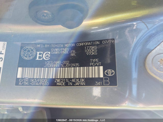 JTDBBRBE5LJ012935 Toyota Corolla Hybrid