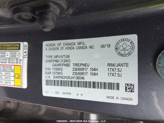 2HKRW2H25JH138046 Honda CR-V LX