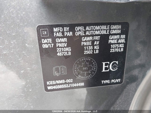 2018 Buick Regal Gs მანქანა იყიდება აუქციონზე, vin: W04GS6SS2J1044498, აუქციონის ნომერი: 12602854