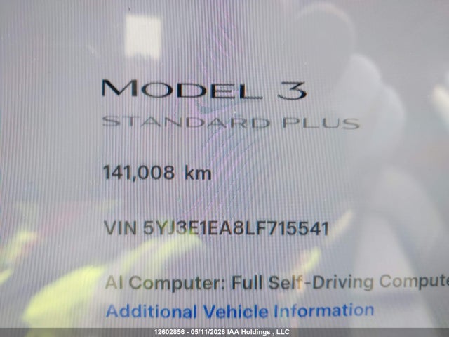 Aukcja sprzedaży 2020 Tesla Model 3, vin: 5YJ3E1EA8LF715541, numer aukcji: 12602856