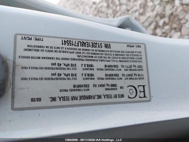 Aukcja sprzedaży 2020 Tesla Model 3, vin: 5YJ3E1EA8LF715541, numer aukcji: 12602856