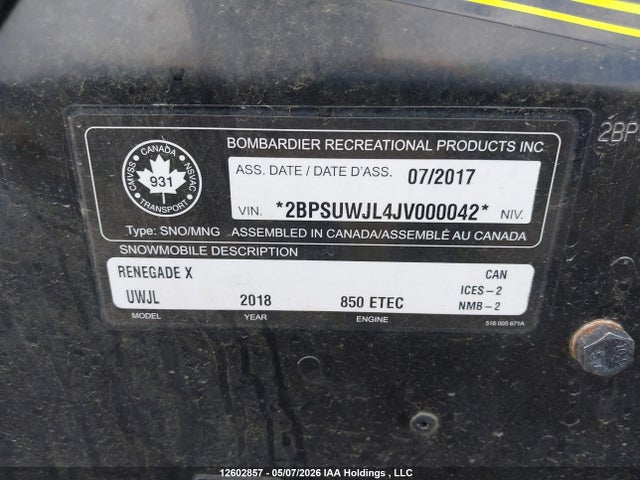 Aukcja sprzedaży 2018 Skidoo , vin: 2BPSUWJL4JV000042, numer aukcji: 12602857