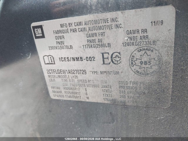 Aukcja sprzedaży 2010 Gmc Terrain, vin: 2CTFLGEW1A6270729, numer aukcji: 12602865