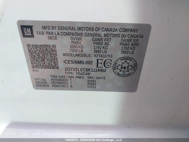 Продаж на аукціоні авто 2019 Gmc Sierra 1500 Limited, vin: 2GTV2LEC6K1114452, номер лоту: 12602870