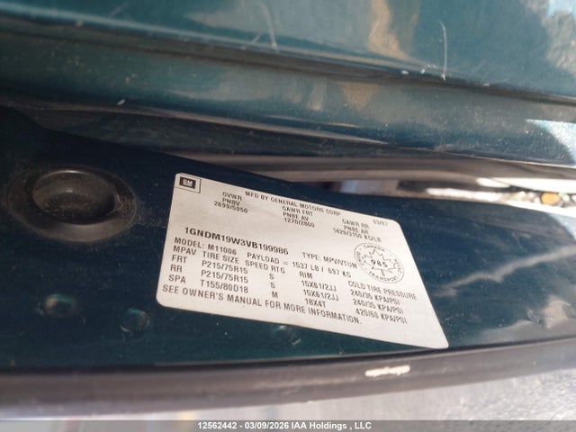 12562442 :رقم المزاد ، 1GNDM19W3VB199986 vin ، 1997 Chevrolet Astro مزاد بيع